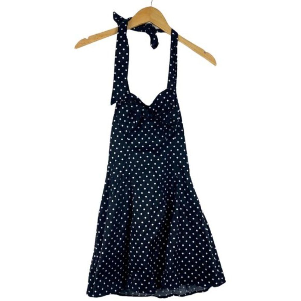 Hearts & Roses London Women's Black White Polka Dot Lined Mini Halter Dress UK 8